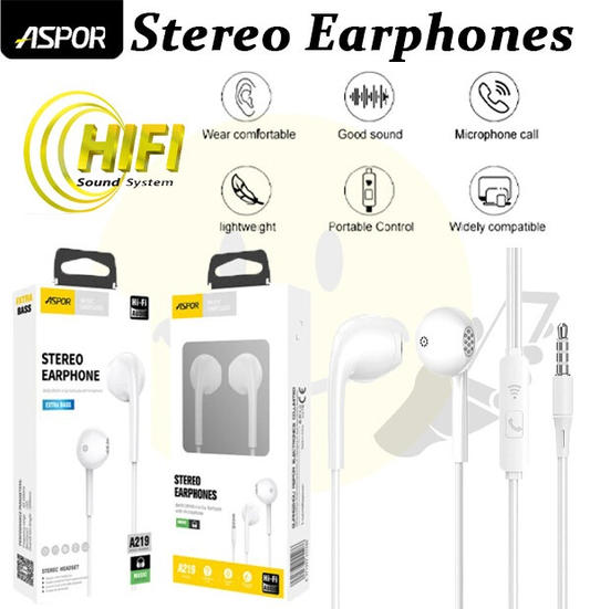 Aspor A219 3.5mm High Bass Quality Sound Earphone