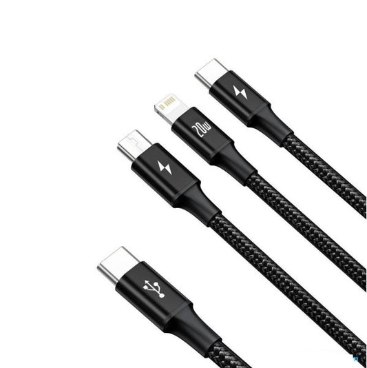 Baseus Rapid Series 3-in-1 Fast Charging Data Cable Type-C to C+L+C PD 20W -1.5 Meter