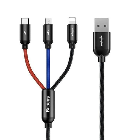 Baseus Three Primary 30CM Short USB to M+L+C Nylon Braid 3.5A Cable