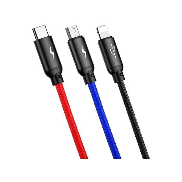 Baseus Three Primary 30CM Short USB to M+L+C Nylon Braid 3.5A Cable