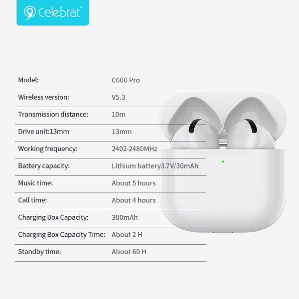 Celebrat C600 Pro TWS Bluetooth Earphones