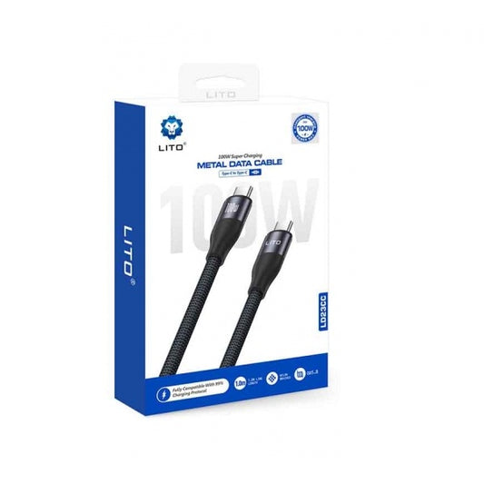 Lito LD23CC 100W Super Charging Type C to Type C Braided Cable LED - 100cm