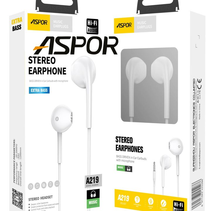 Aspor A219 3.5mm High Bass Quality Sound Earphone