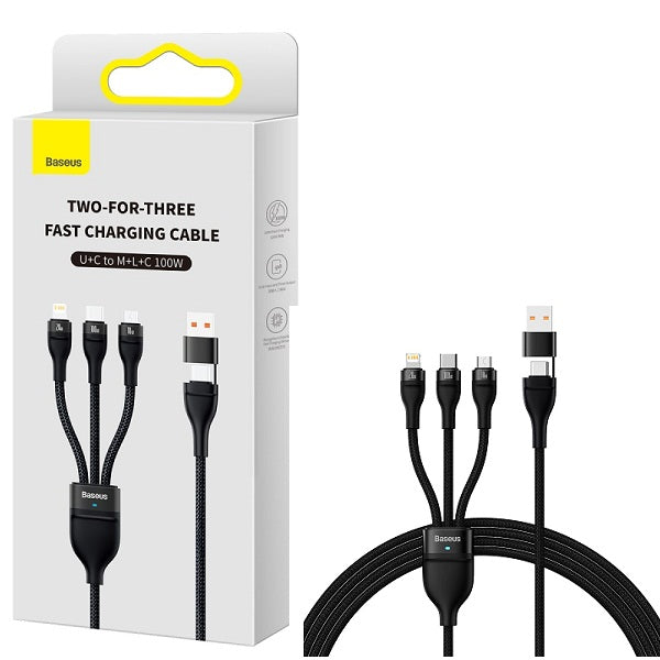 Baseus Flash Series Ⅱ Two-for-three Charging Cable U+C to M+L+C 100W – 1.2m (6M)