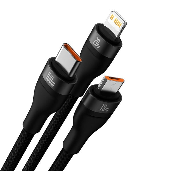 Baseus Flash Series Ⅱ Two-for-three Charging Cable U+C to M+L+C 100W – 1.2m (6M)