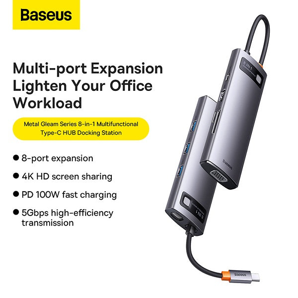 Baseus Metal Gleam Series 8-in-1 Multifunctional Type-C Hub