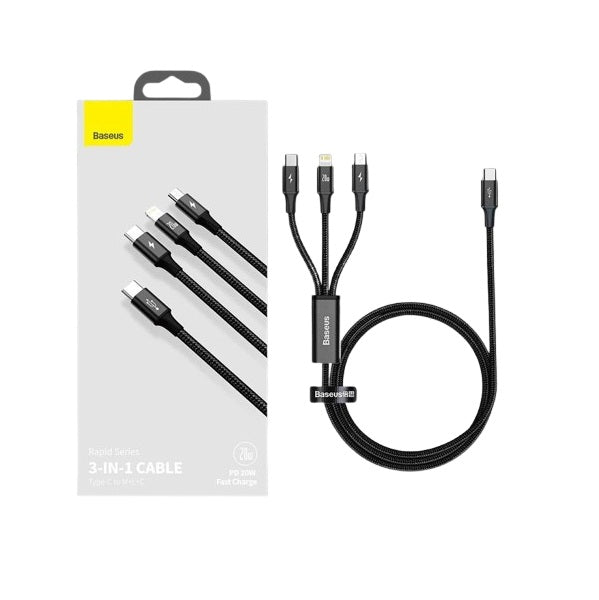 Baseus Rapid Series 3-in-1 Fast Charging Data Cable Type-C to C+L+C PD 20W -1.5 Meter