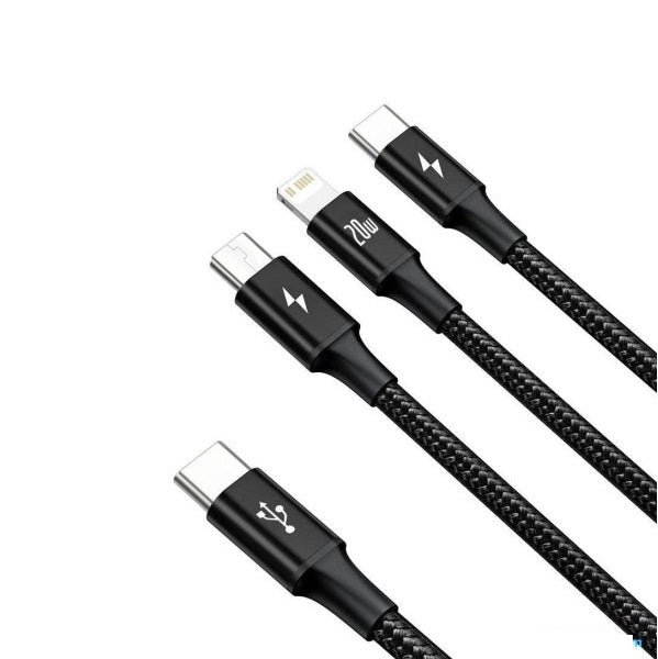Baseus Rapid Series 3-in-1 Fast Charging Data Cable Type-C to C+L+C PD 20W -1.5 Meter