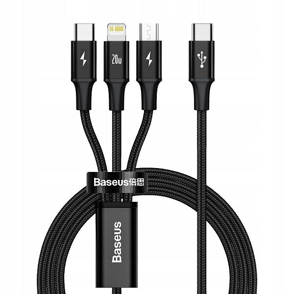 Baseus Rapid Series 3-in-1 Fast Charging Data Cable Type-C to C+L+C PD 20W -1.5 Meter