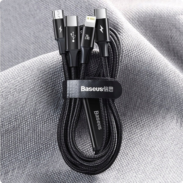 Baseus Rapid Series 3-in-1 Fast Charging Data Cable Type-C to C+L+C PD 20W -1.5 Meter