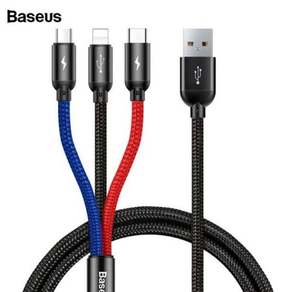 Baseus Three Primary 30CM Short USB to M+L+C Nylon Braid 3.5A Cable