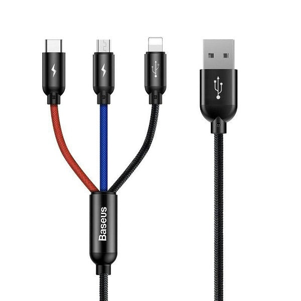 Baseus Three Primary 30CM Short USB to M+L+C Nylon Braid 3.5A Cable