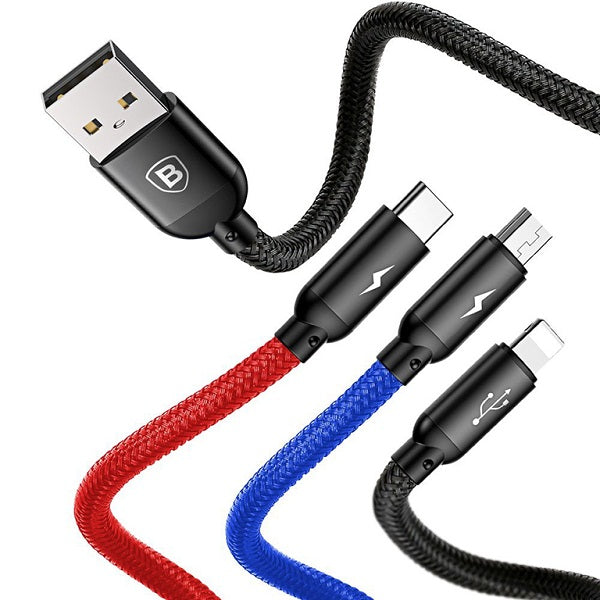 Baseus Three Primary 30CM Short USB to M+L+C Nylon Braid 3.5A Cable