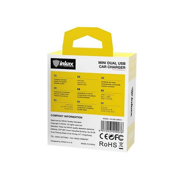 INKAX CA-02B 2 USB 3.1A Fast Charging Car Charger