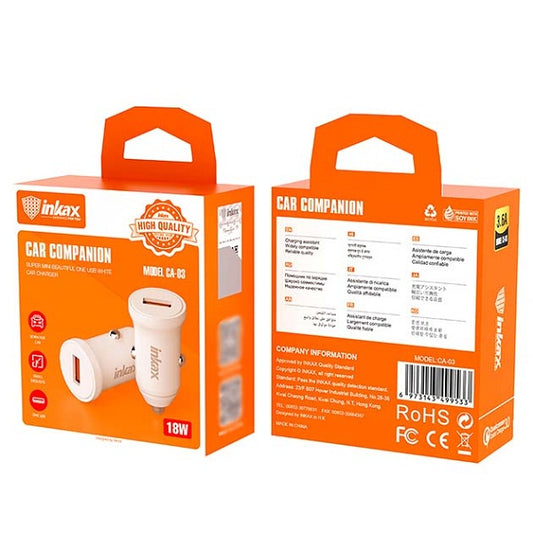 INKAX CA-03 USB 18W 3.6A QC3.0 Fast Charging Car Charger