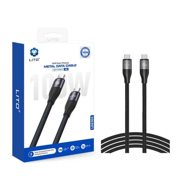 Lito LD23CC 100W Super Charging Type C to Type C Braided Cable LED - 100cm