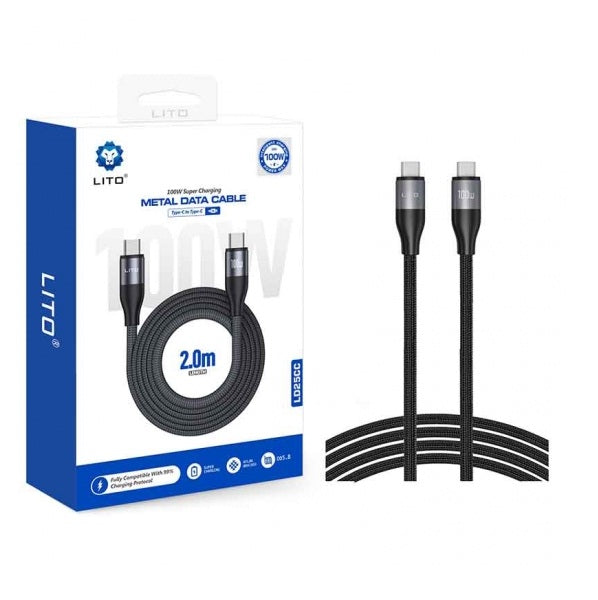 Lito LD25CC 100W Super Charging Type C to Type C Braided Metal Cable LED - 200cm
