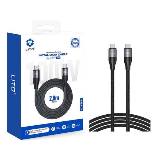 Lito LD25CC 100W Super Charging Type C to Type C Braided Metal Cable LED - 200cm