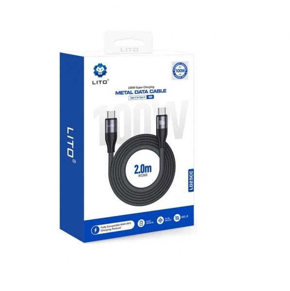 Lito LD25CC 100W Super Charging Type C to Type C Braided Metal Cable LED - 200cm