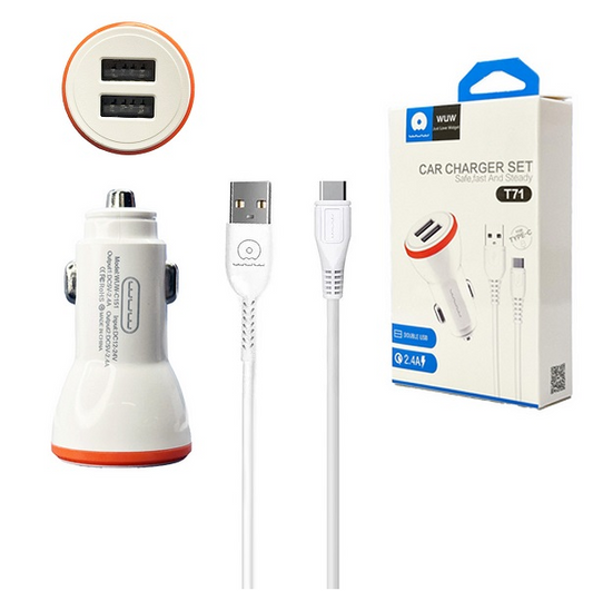WUW-T71 2.4A 2 USB Car Charger Set (Type C)