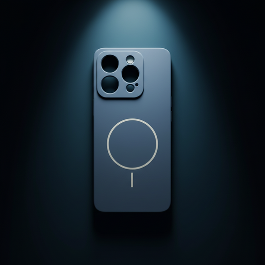 Blue phone case with a circular design on a white background