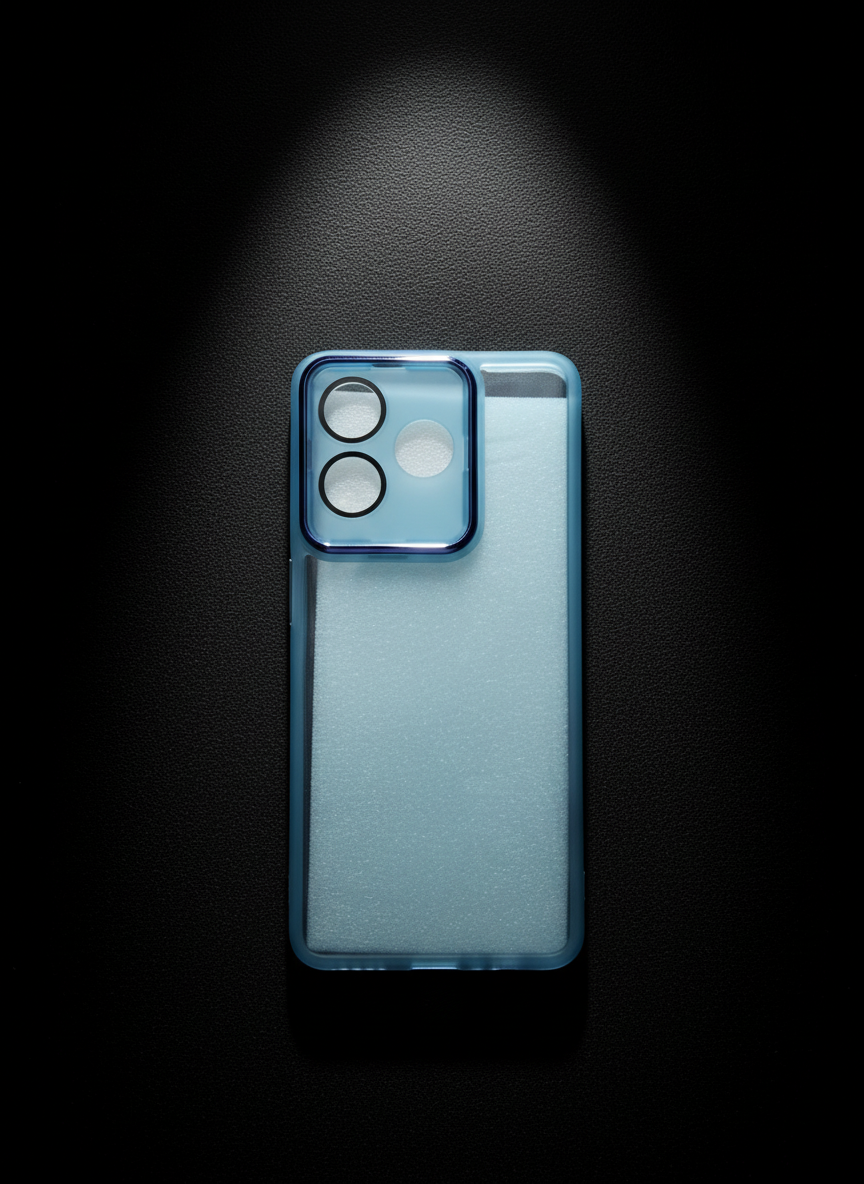 Blue phone case with a clear back on a white background