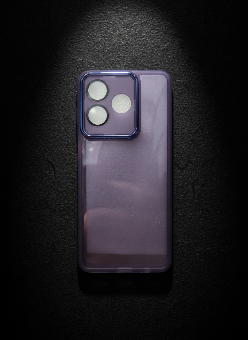 Phone case with a reflective surface on a white background